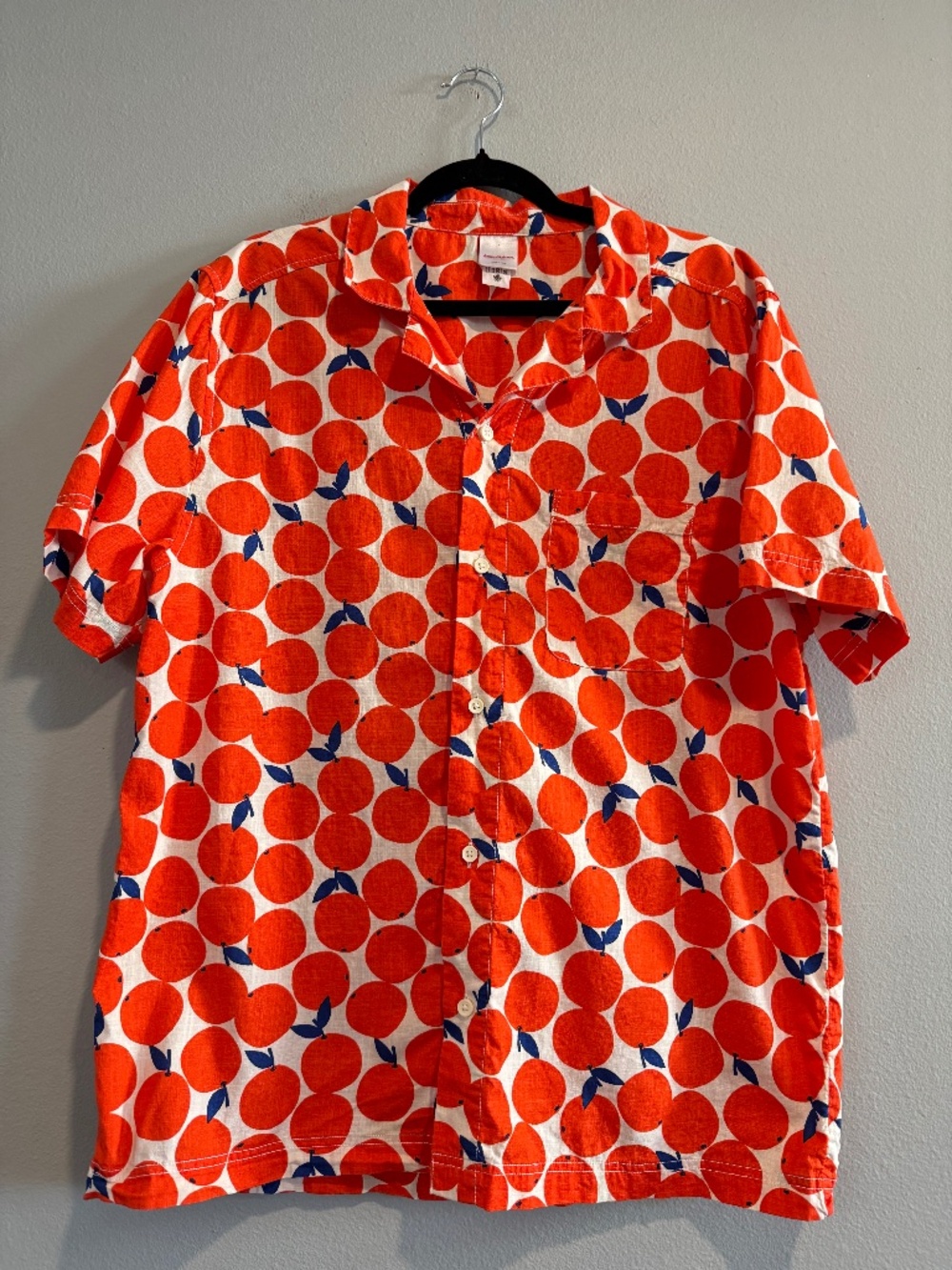 Hanna Andersson Orange Print Cotton Button Down Shirt Short Sleeve L